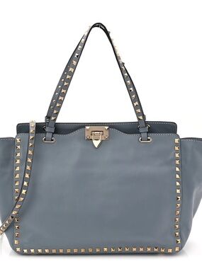 Valentino Garavani Light Blue Rockstud Tote with Gold Hardware